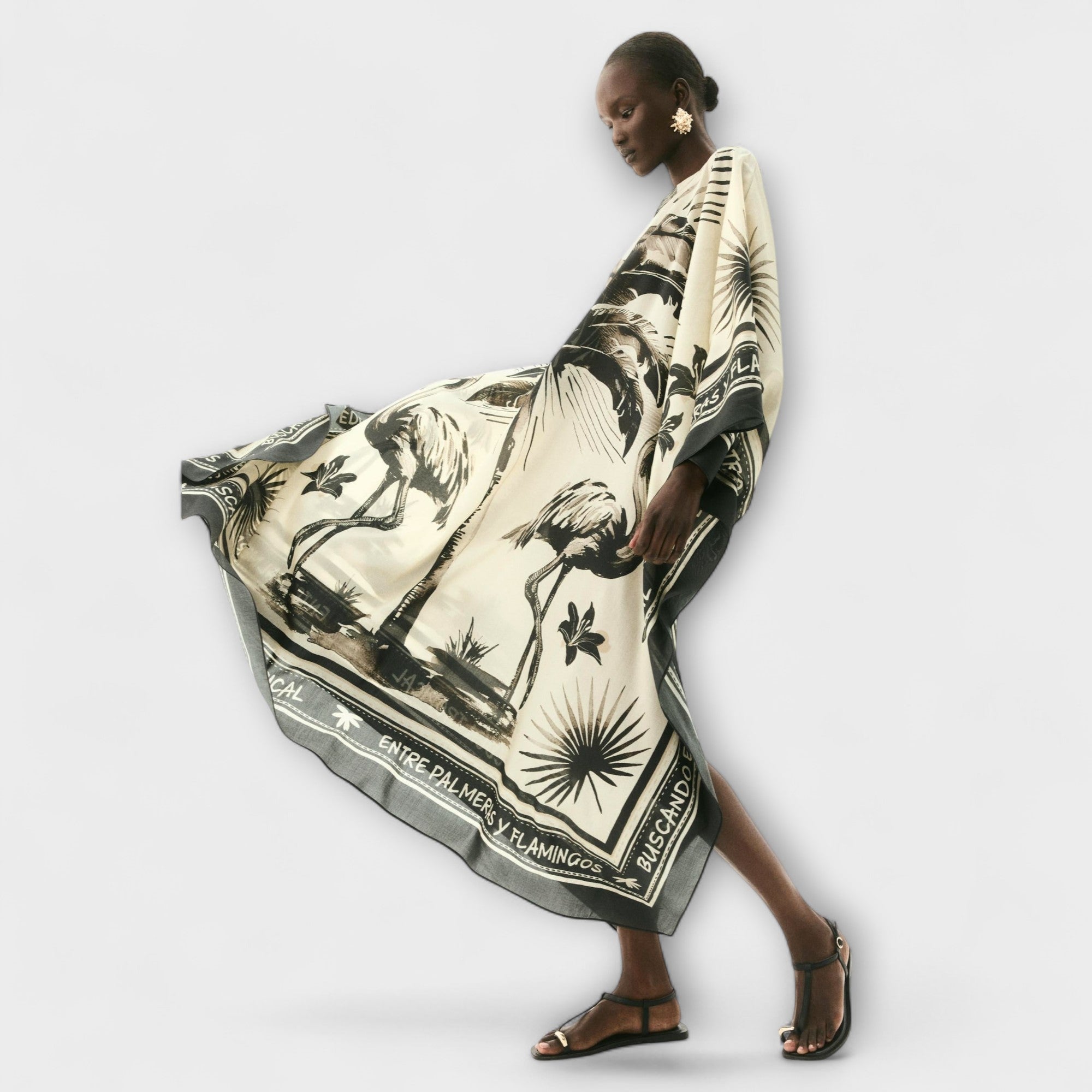 Melissa - Extra-großer Flamingo-Print Kaftan Maxikleid