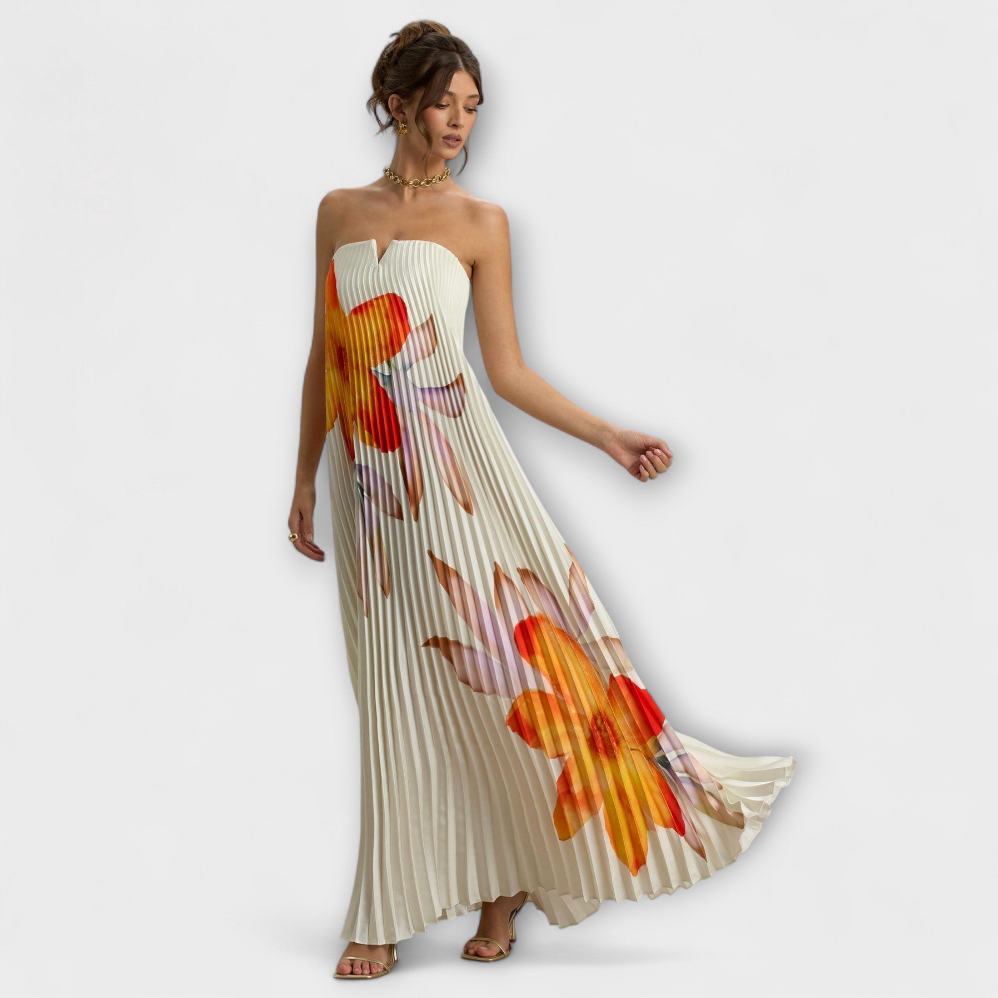 Michelle - Sweetheart Maxi Kleid in Orange Floral