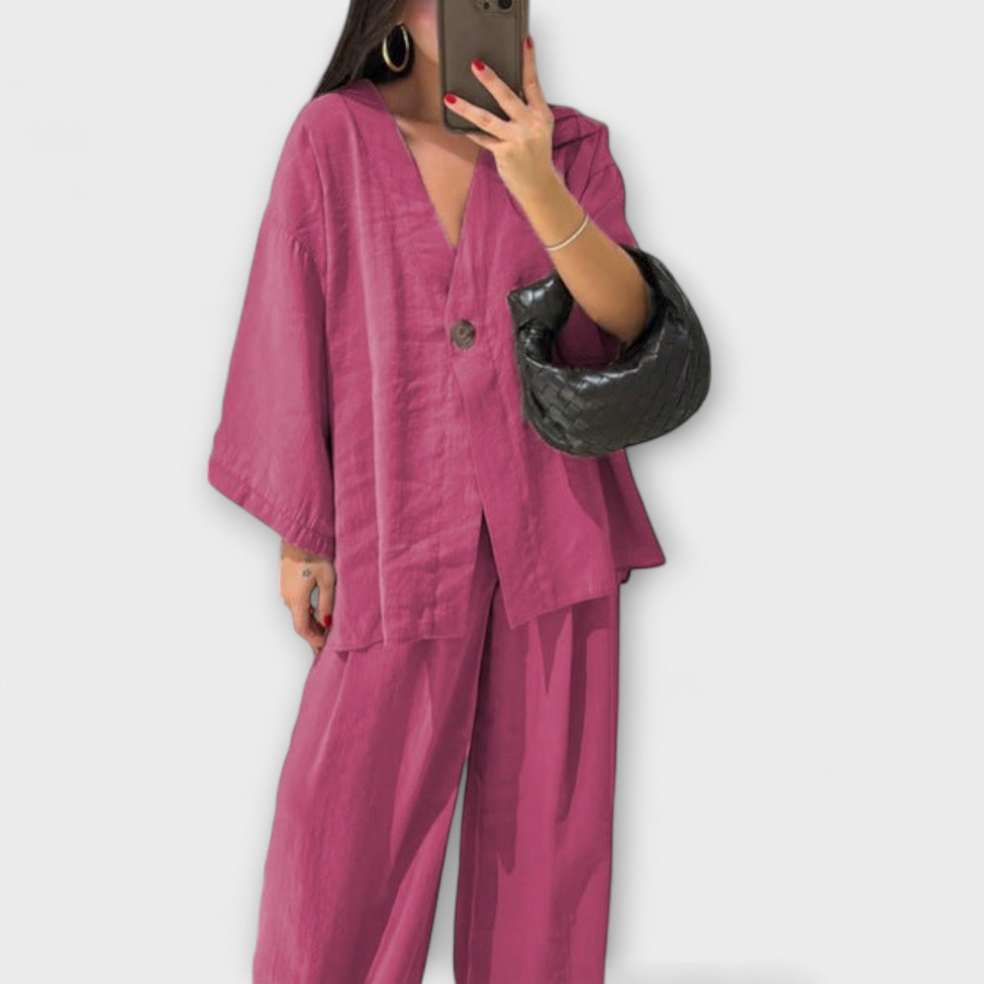 Jacqueline - Lässiges V-Ausschnitt Top und Hosen Duo