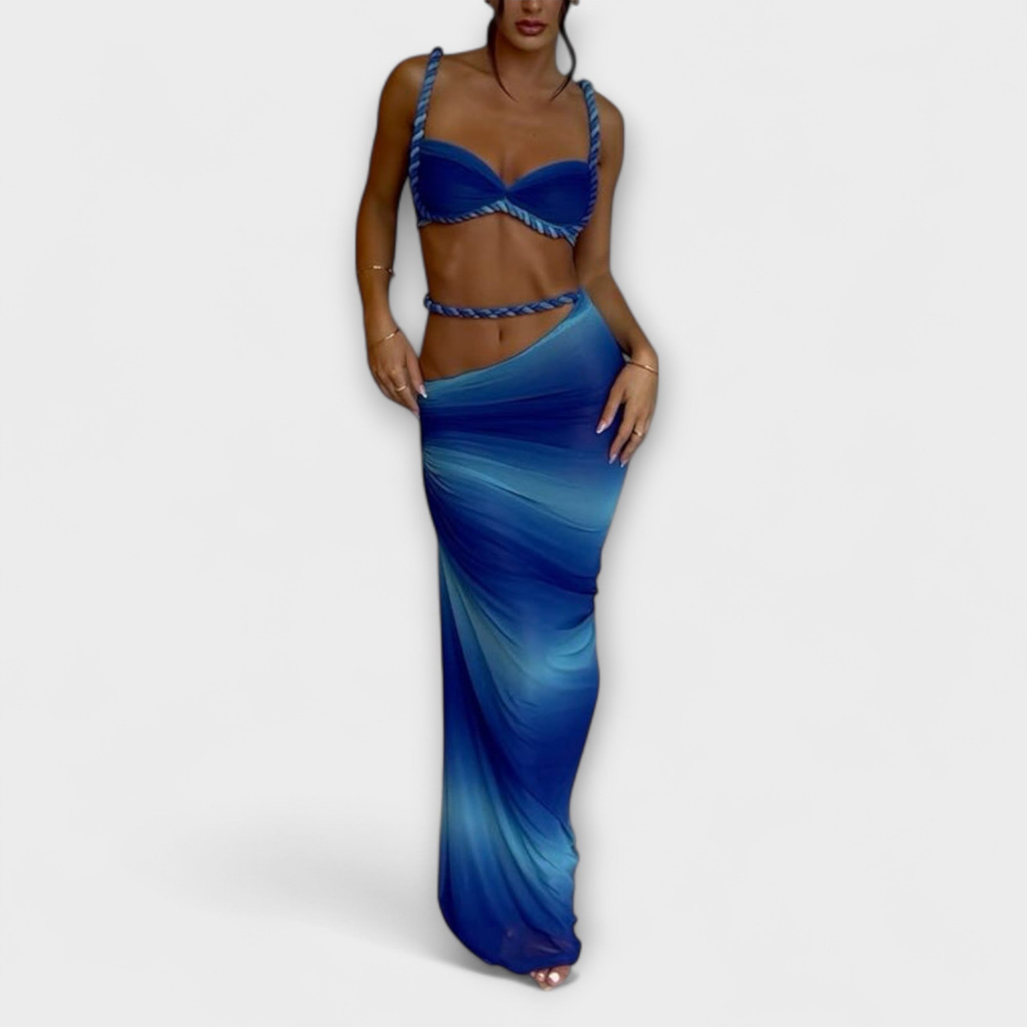Jane - Stylisches Gradient Zopf Crop Top & Overskirt Duo