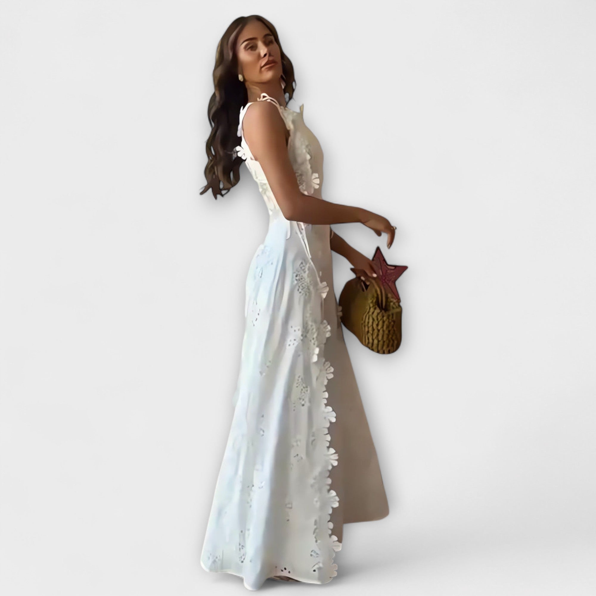 Éliora – Maxikleid mit Spitzenblumenmuster und Bändern