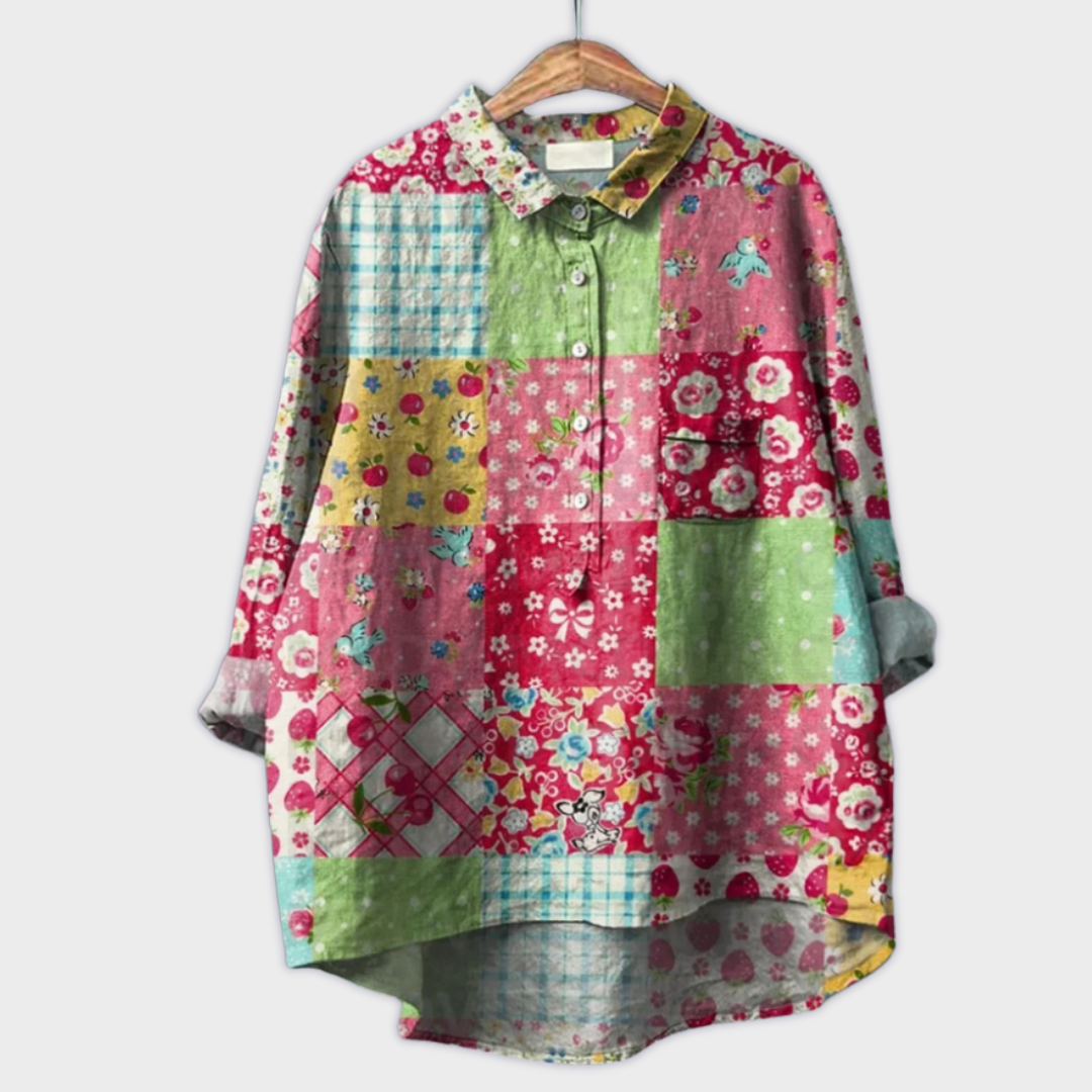 Magdalena - Handgemachte Damenbluse mit Blumenmuster