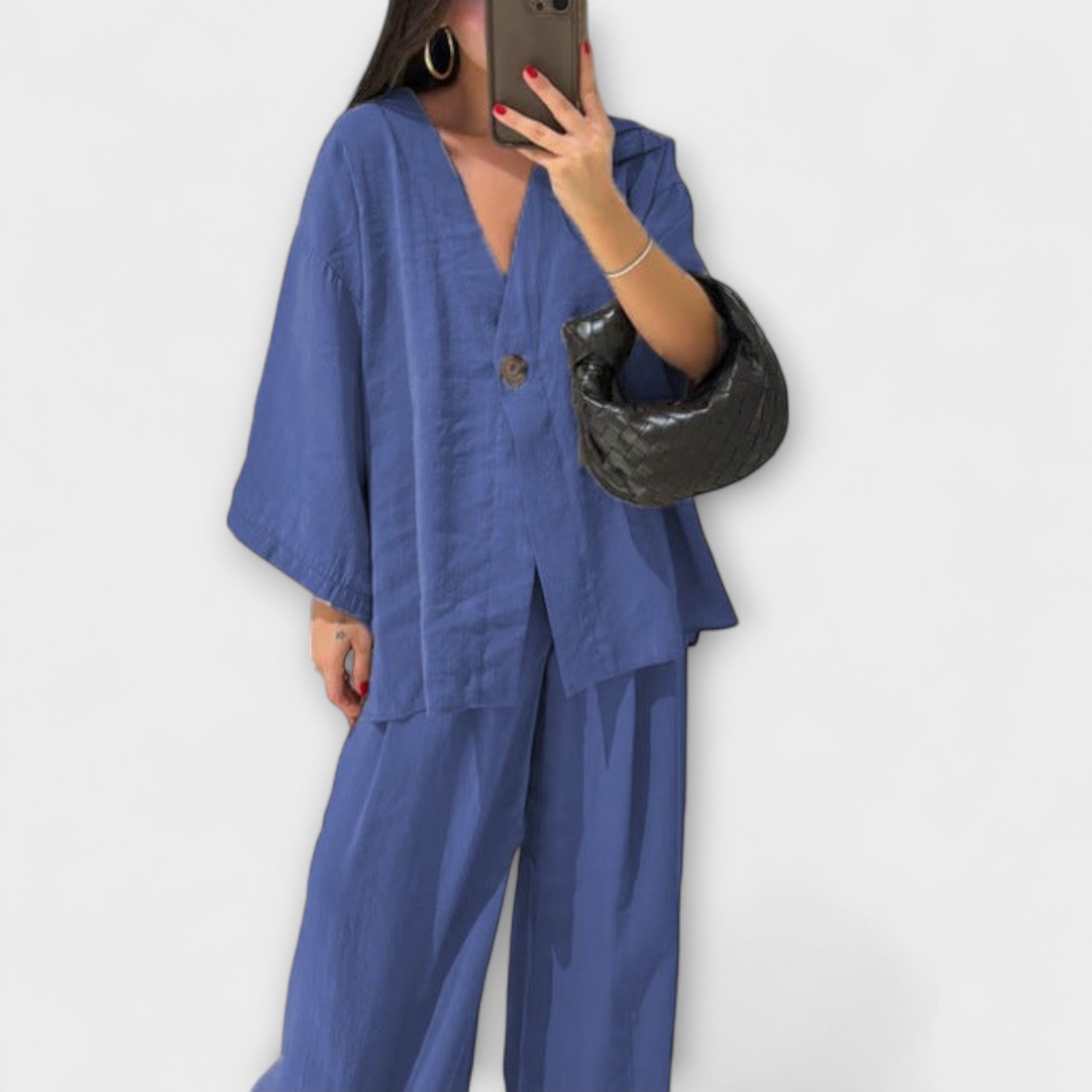 Jacqueline - Lässiges V-Ausschnitt Top und Hosen Duo