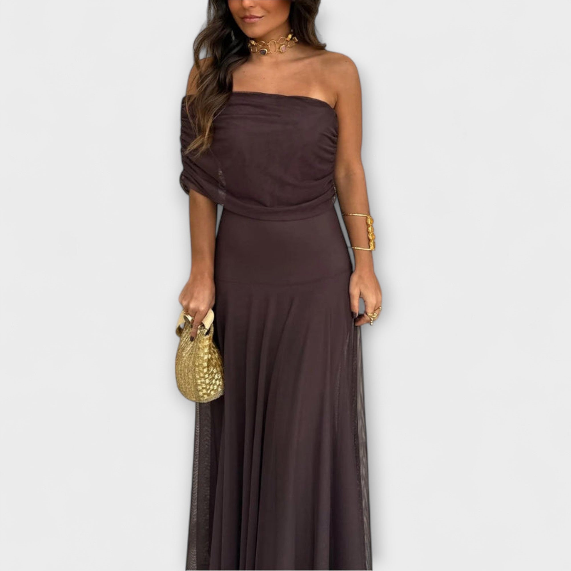 Wiese - Toledo One-Shoulder Mesh Maxi Kleid