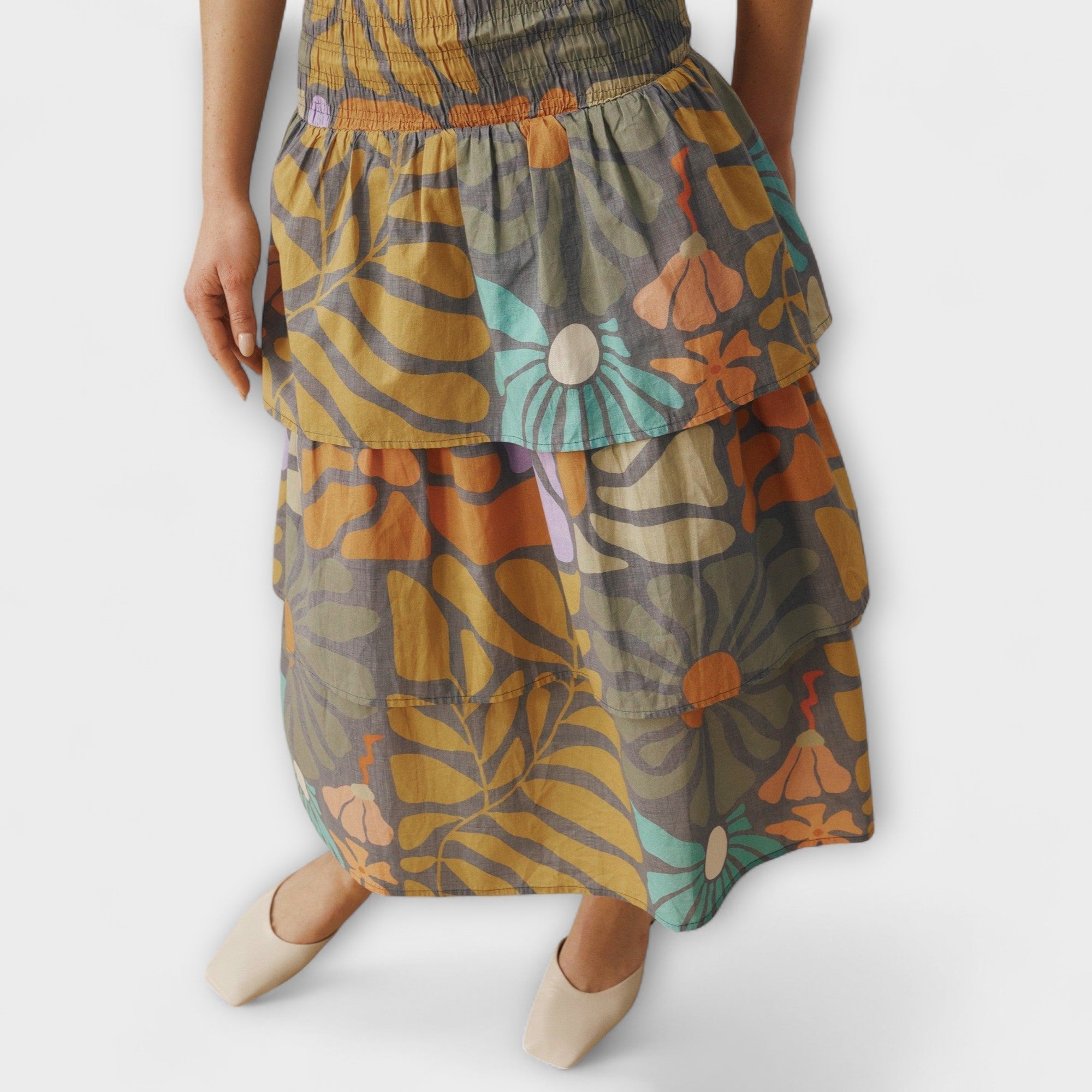Buntes Botanisches Midi-Kleid
