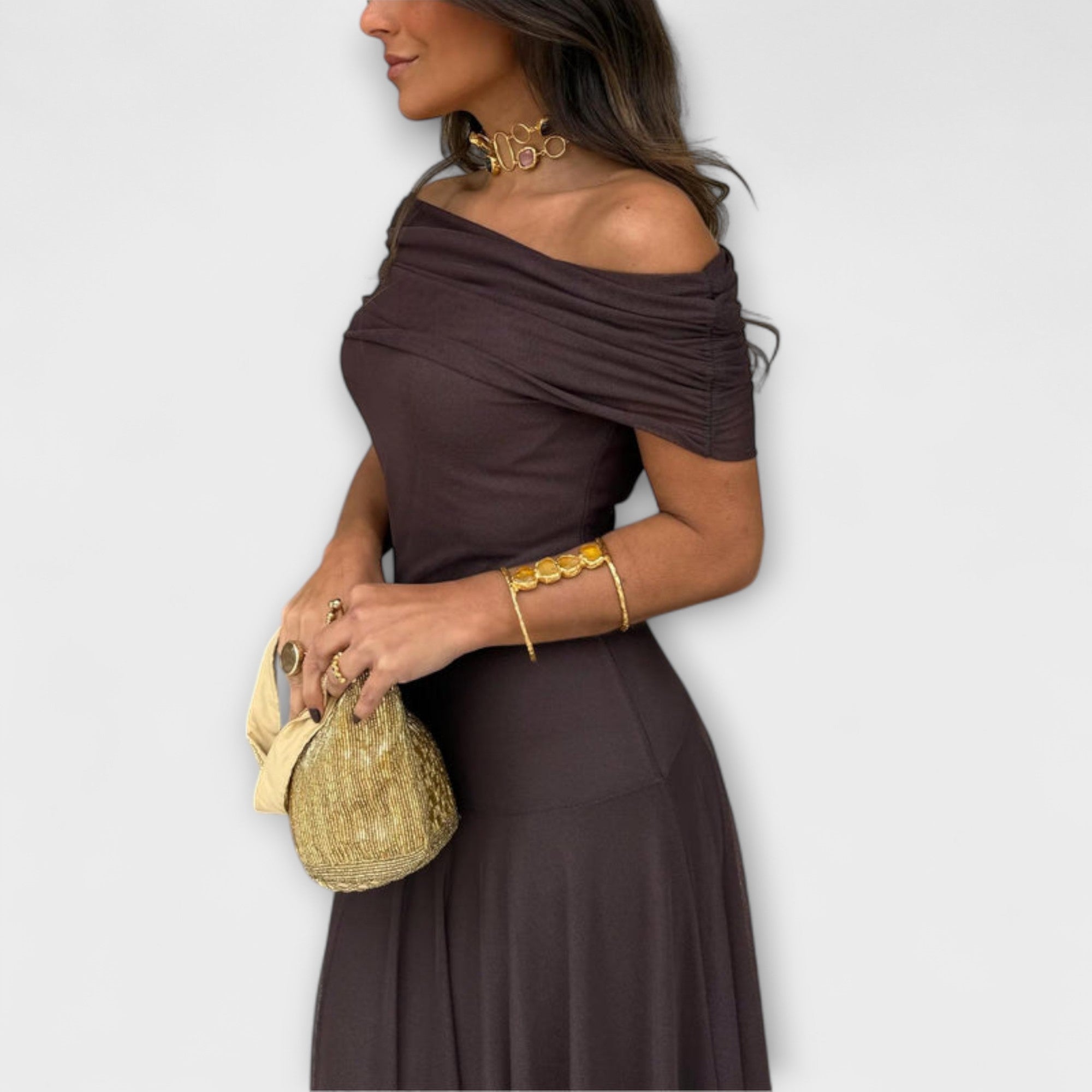 Wiese - Toledo One-Shoulder Mesh Maxi Kleid