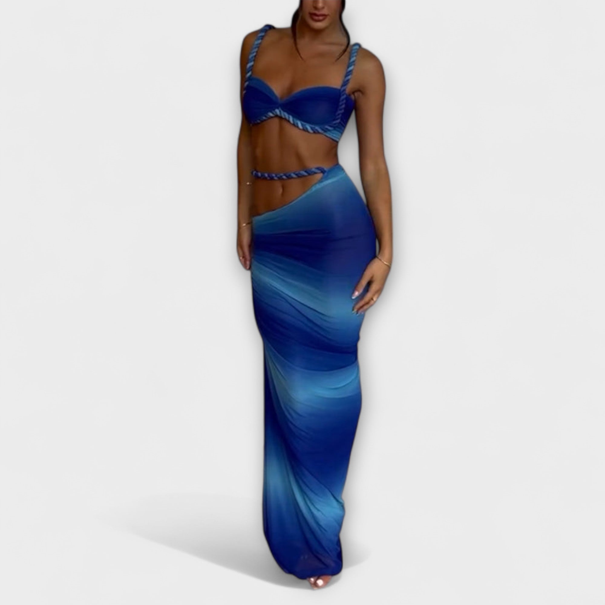 Jane - Stylisches Gradient Zopf Crop Top & Overskirt Duo