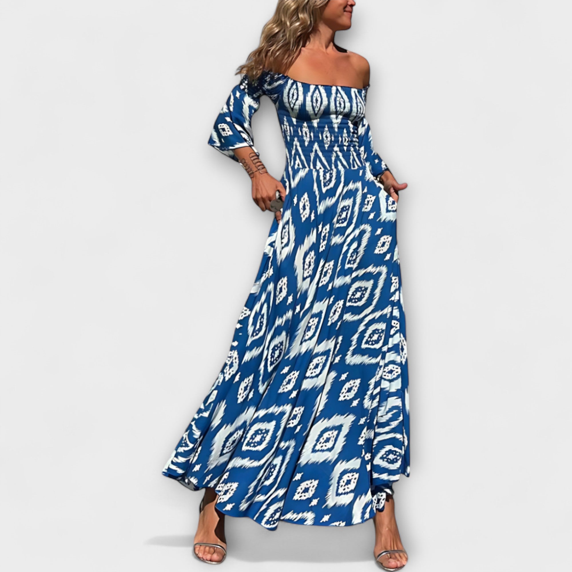 Bella - Off-Shoulder Kleid mit Ozeanblumen