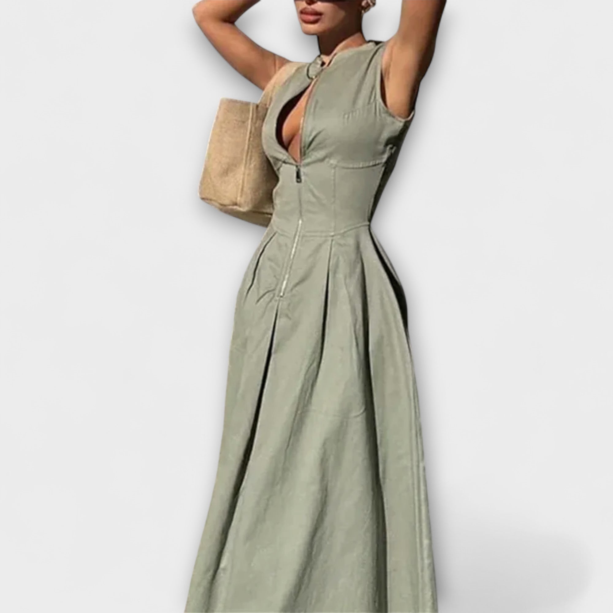 Ärmelloses, plissiertes Bodycon-Midikleid