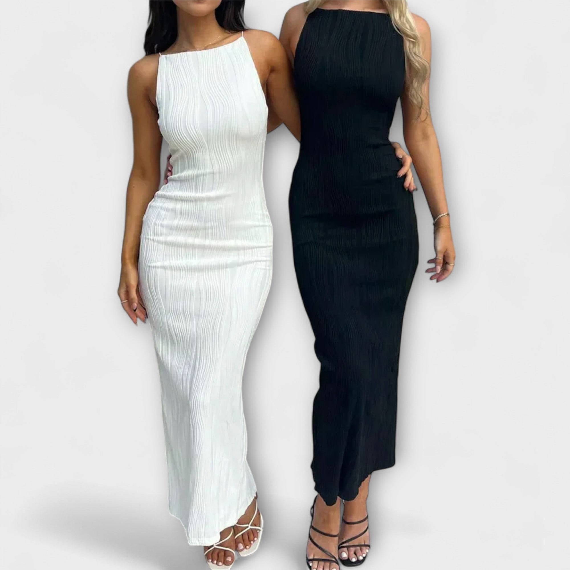 Schickes ärmelloses, gerafftes Maxikleid