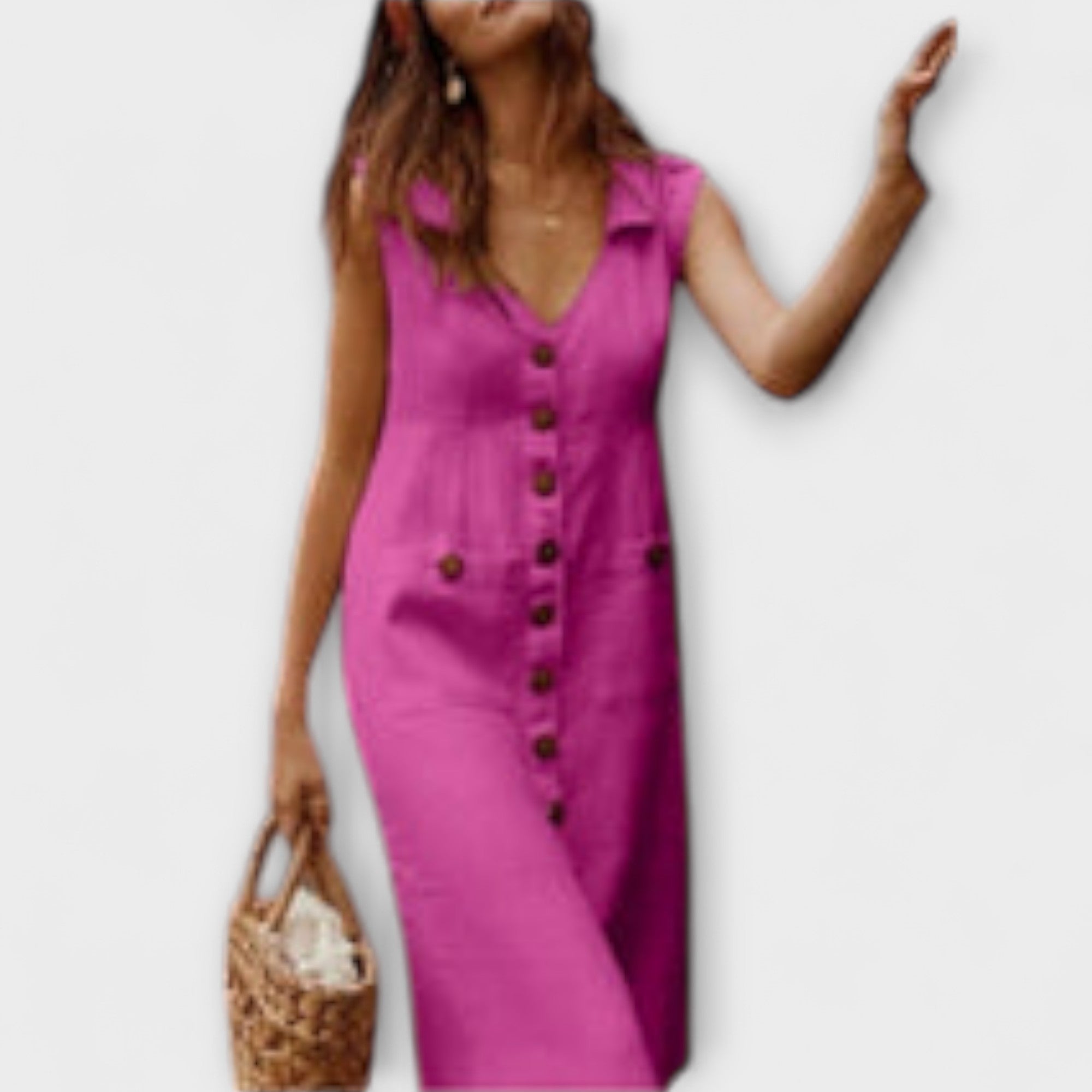 Nora – A-Linien Kleid aus Baumwolle-Leinen mit eingekerbtem Kragen