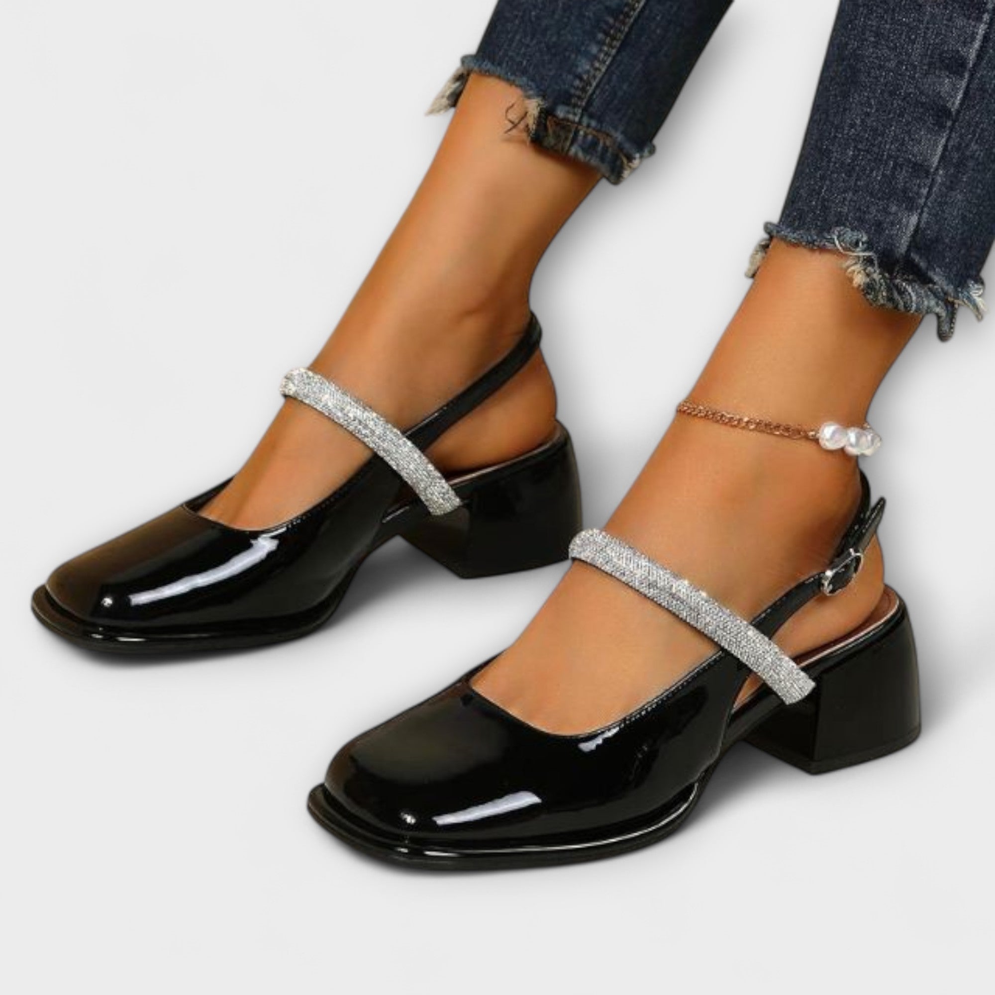 Celandra - Mary Janes mit Glitzerriemen und Blockabsatz