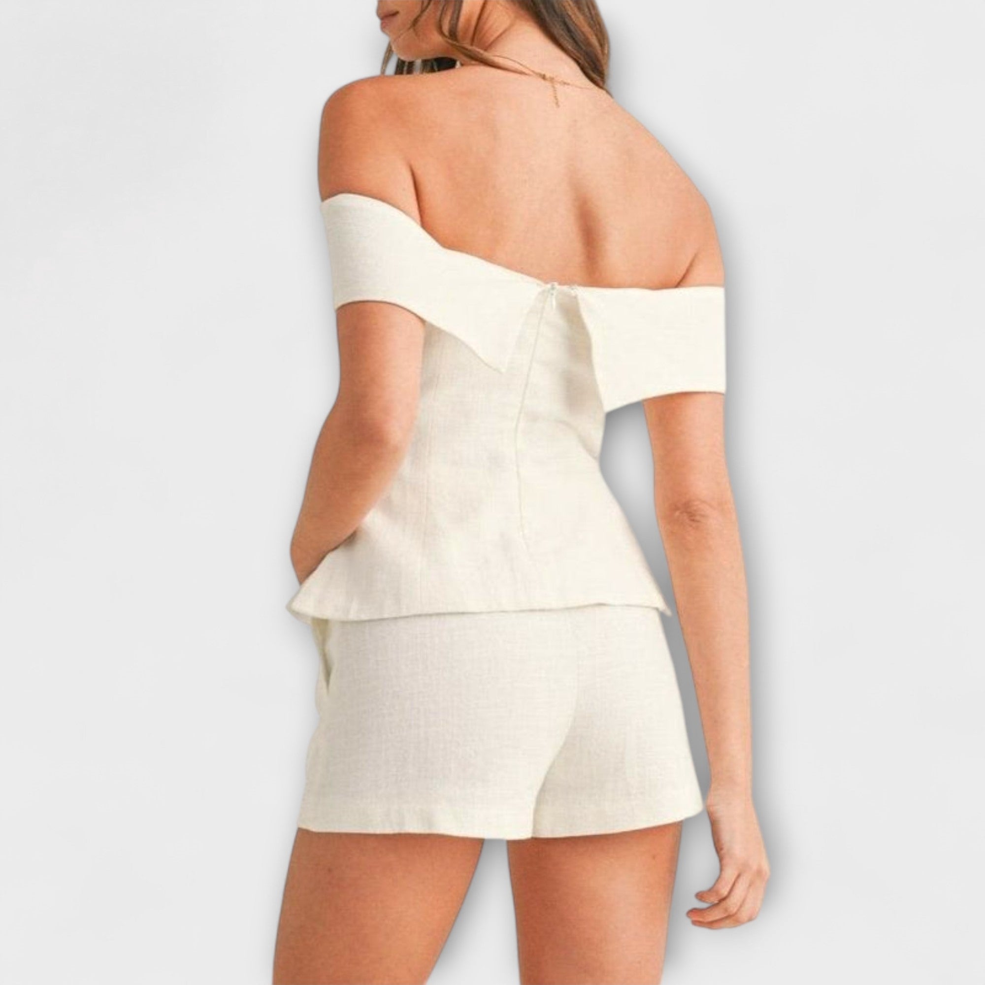 Olivia - Weißes Baumwoll-Leinen-Zweiteiler-Set