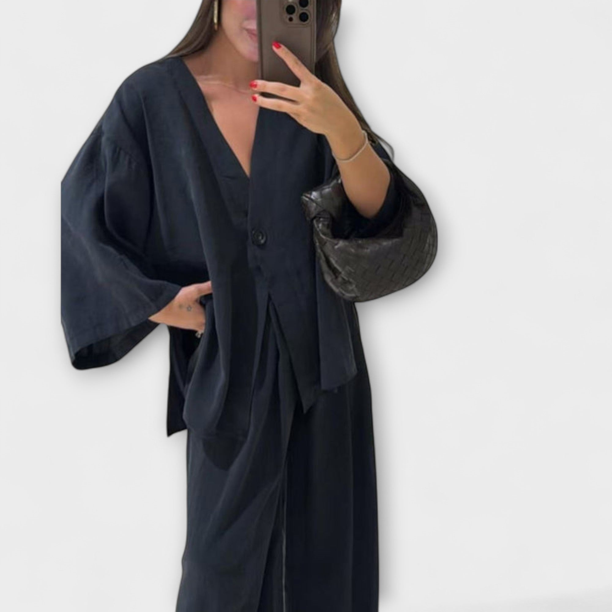 Jacqueline - Lässiges V-Ausschnitt Top und Hosen Duo