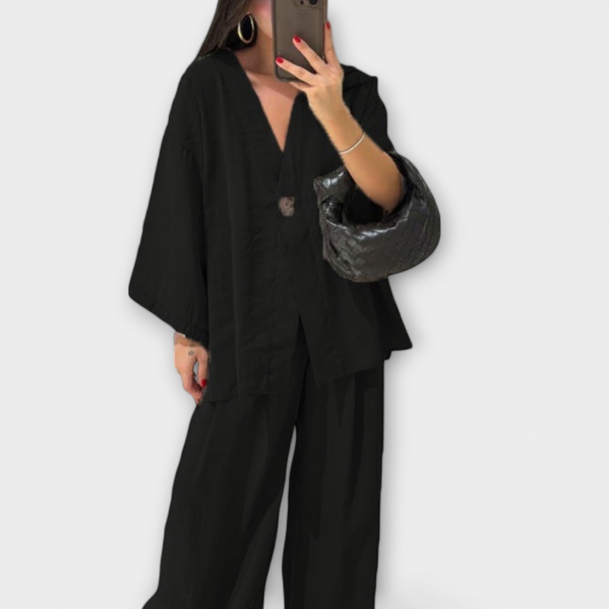 Jacqueline - Lässiges V-Ausschnitt Top und Hosen Duo