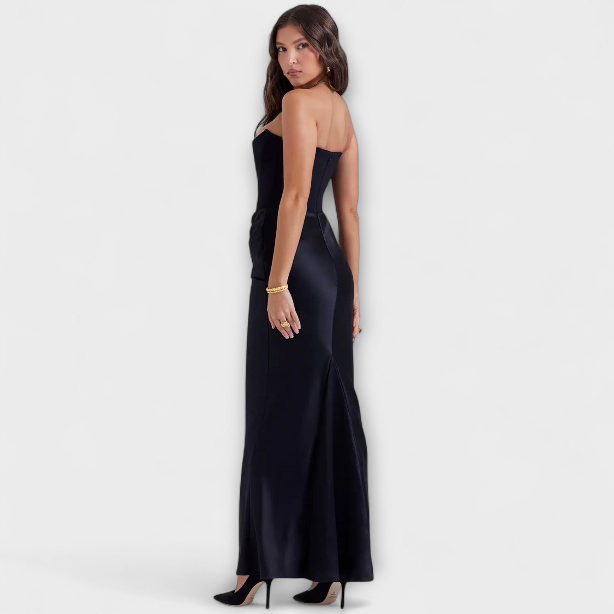 Off-Shoulder Satin Maxikleid mit Drapierung