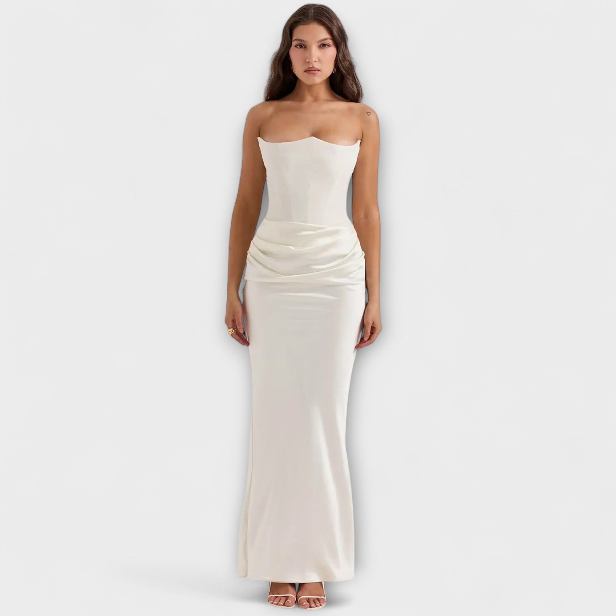 Off-Shoulder Satin Maxikleid mit Drapierung