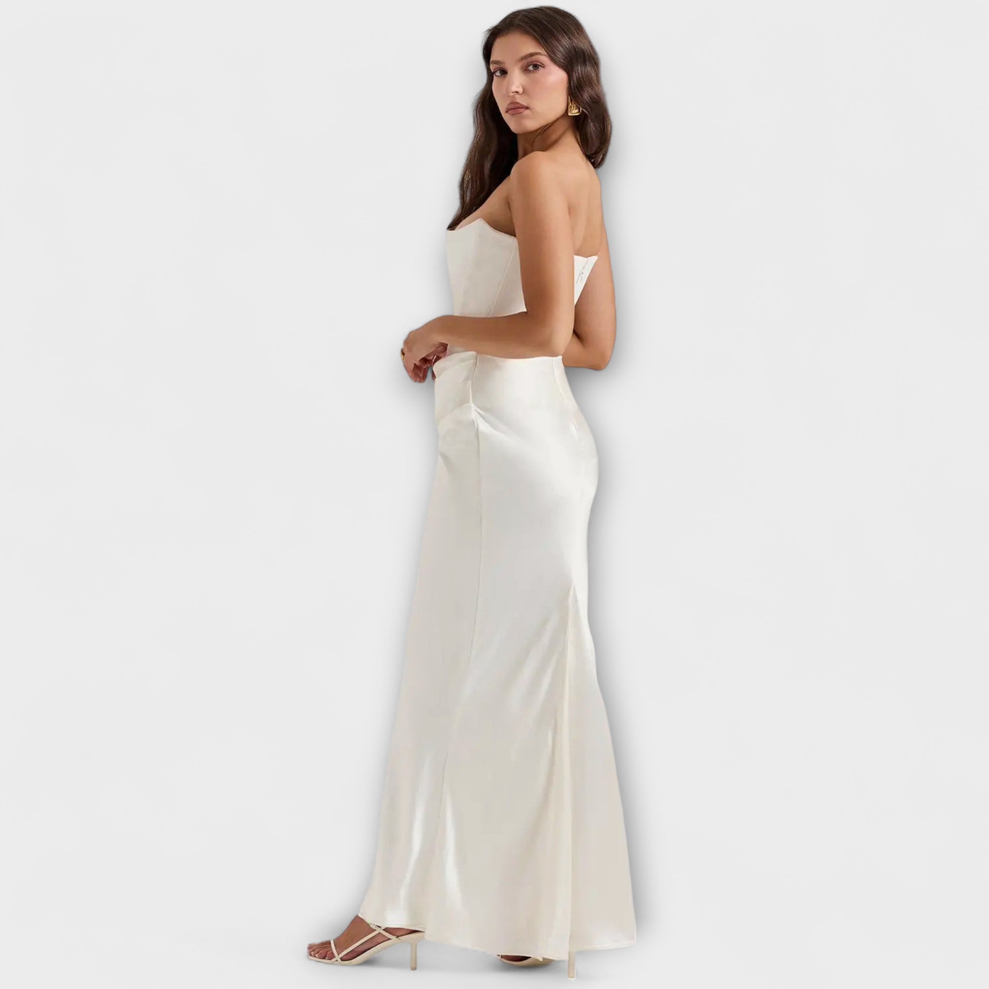 Off-Shoulder Satin Maxikleid mit Drapierung