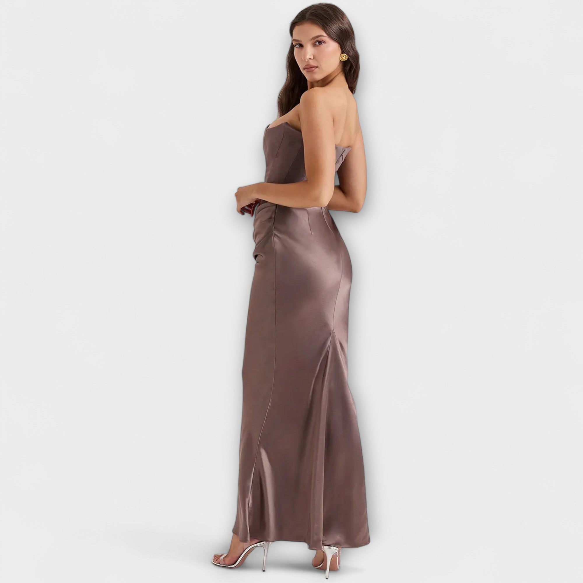 Off-Shoulder Satin Maxikleid mit Drapierung