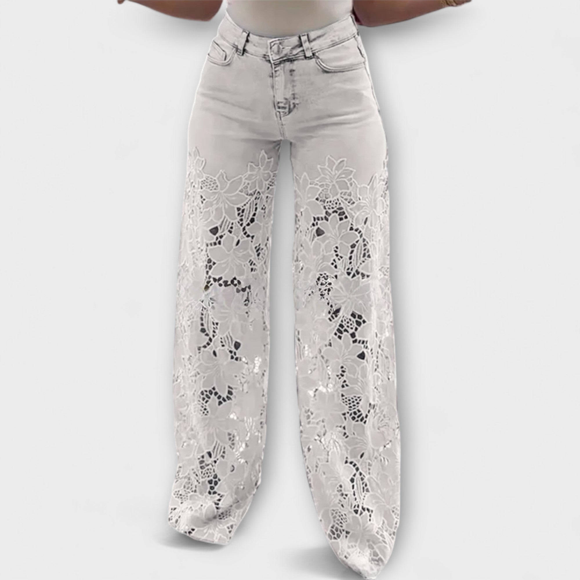 Trendy Spitzen-Patchwork-Jeans
