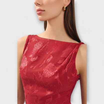 Opal - Elegantes Rückenfreies Schnür-Jacquard Maxikleid