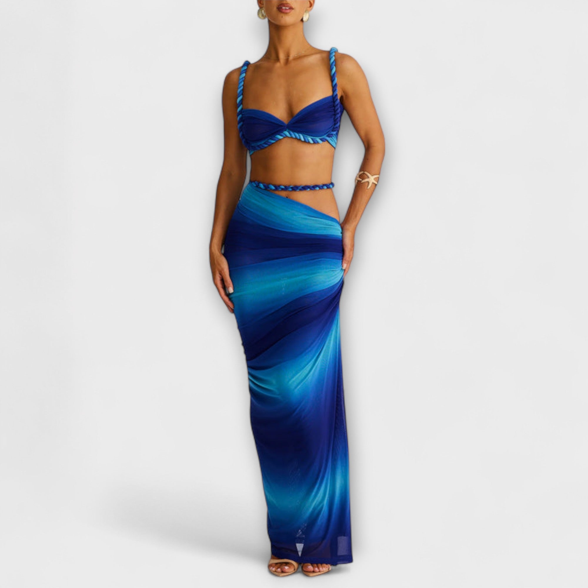 Jane - Stylisches Gradient Zopf Crop Top & Overskirt Duo
