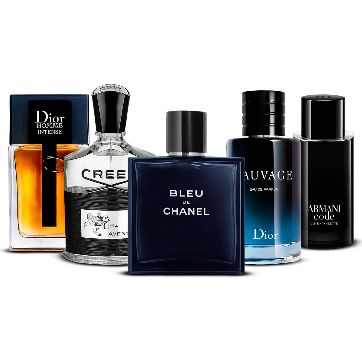 Kombination aus 5 Herren-Düften – Dior Homme Intense, Creed Aventus, Bleu de Chanel, Sauvage und Armani Code [100 ml jeweils]