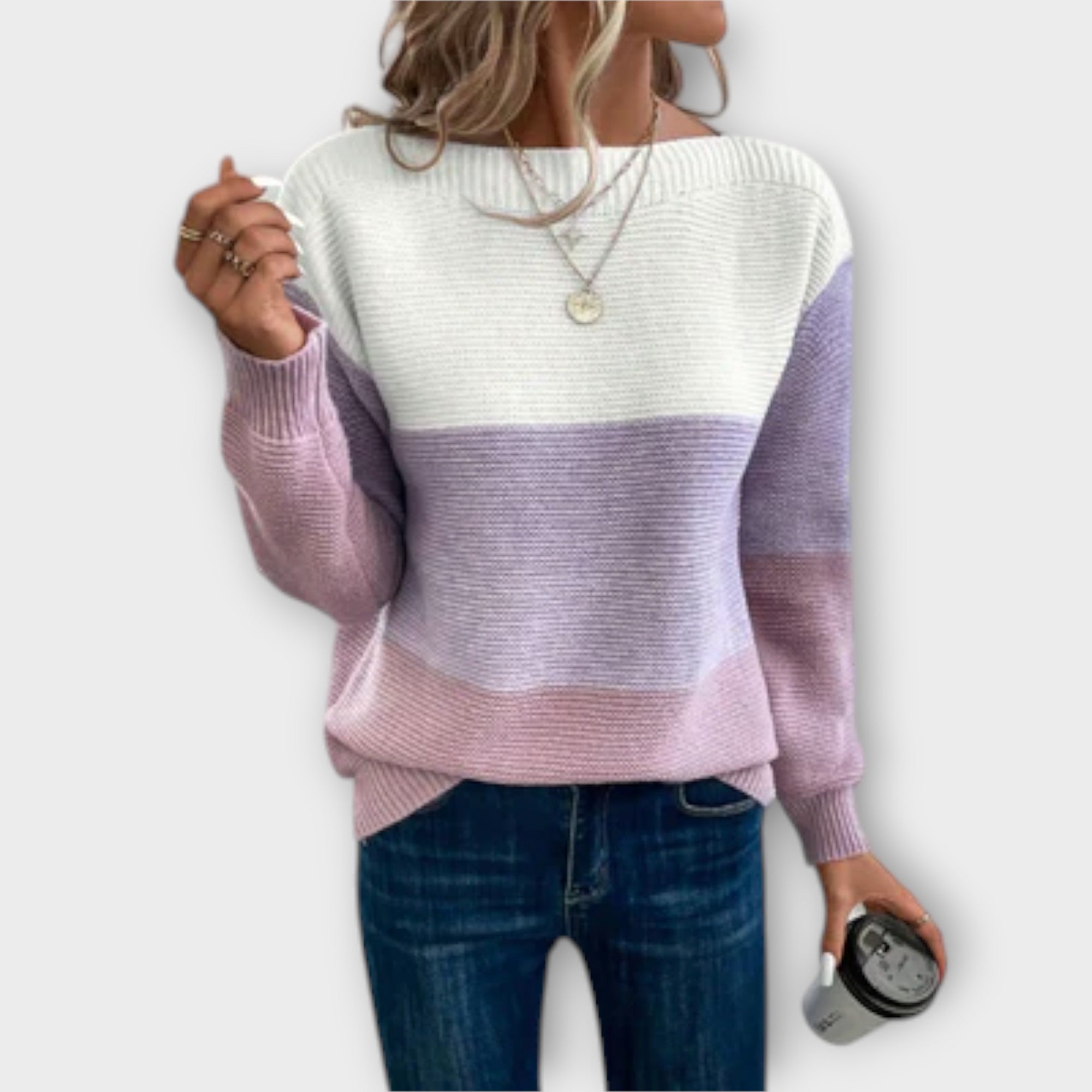 Clara - Eleganter Tri-Color Patchwork Pullover