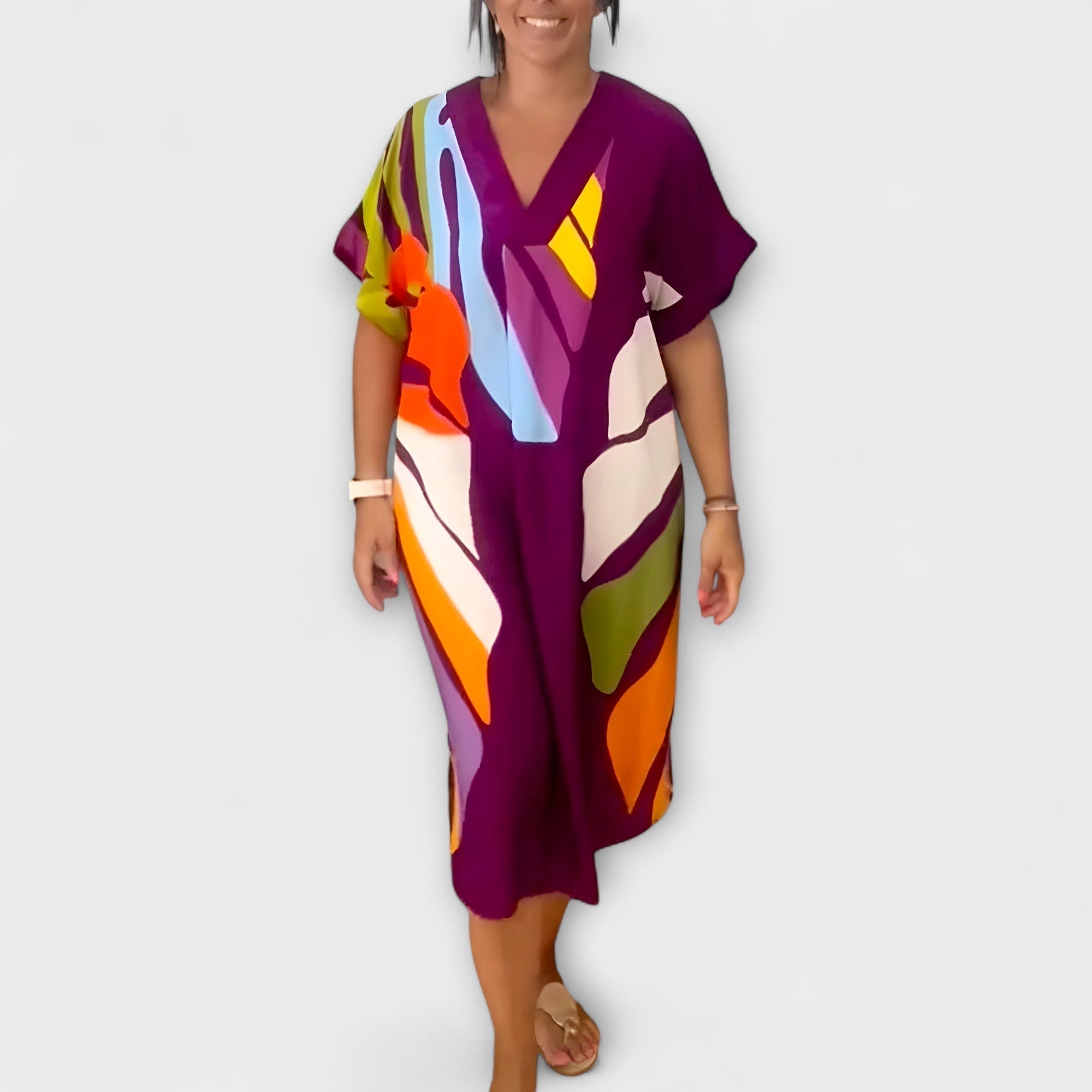 Roos - Freizeitkleid mit buntem Blattdruck