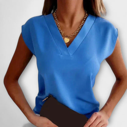 Damen V-Ausschnitt Sommeroberteil mit lockeren Ärmeln