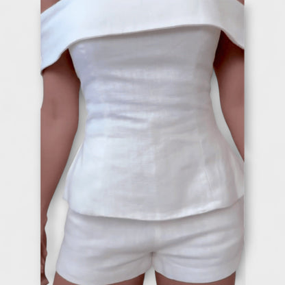 Olivia - Weißes Baumwoll-Leinen-Zweiteiler-Set