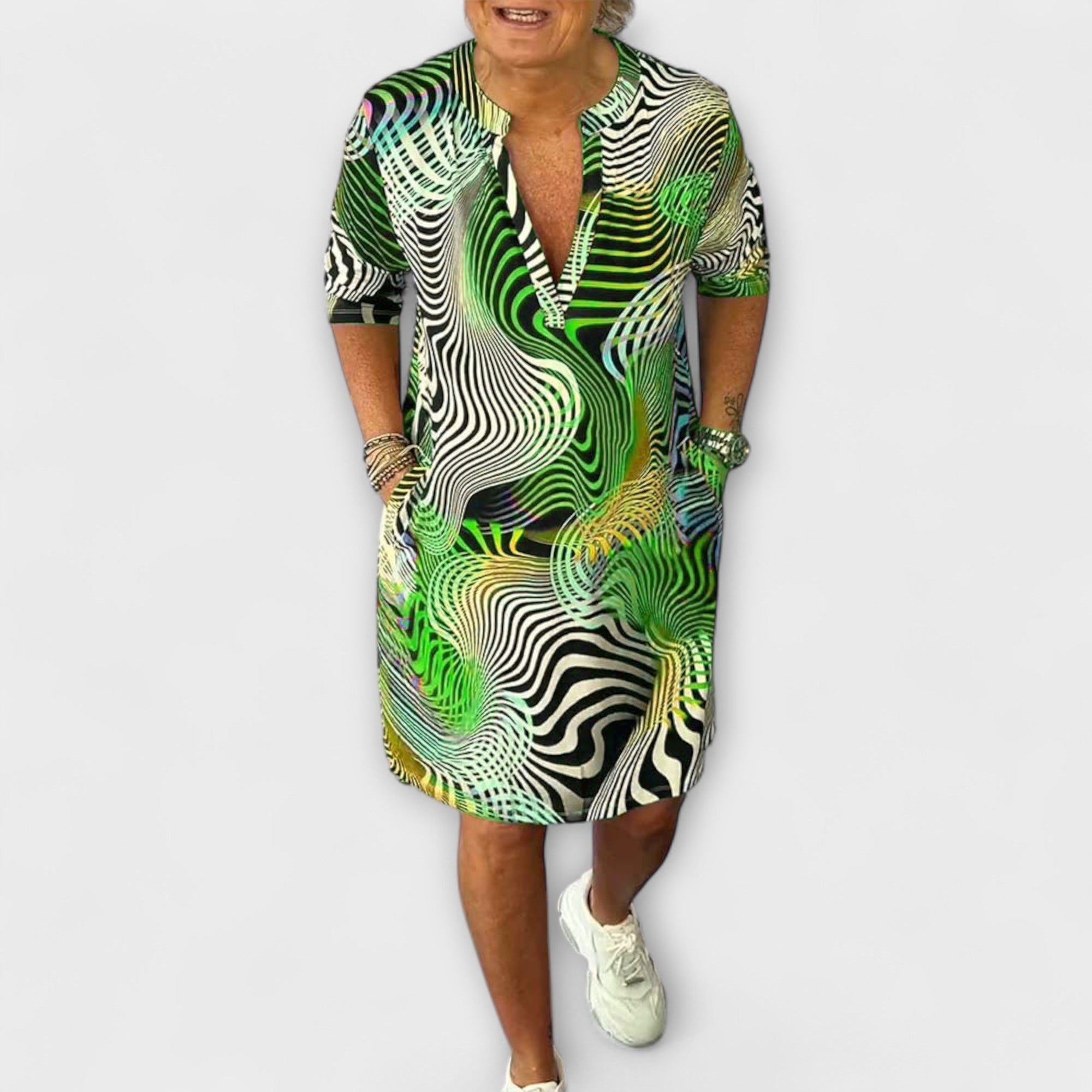 Liora - Farbenfrohes V-Ausschnitt-Kleid