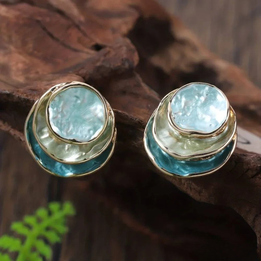 Vintage handgemalte mehrschichtige runde Ohrringe