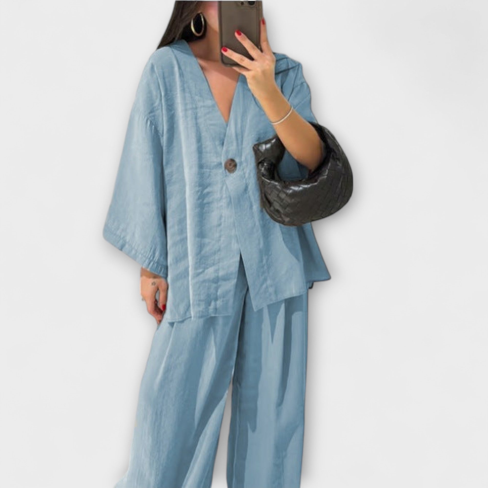 Jacqueline - Lässiges V-Ausschnitt Top und Hosen Duo