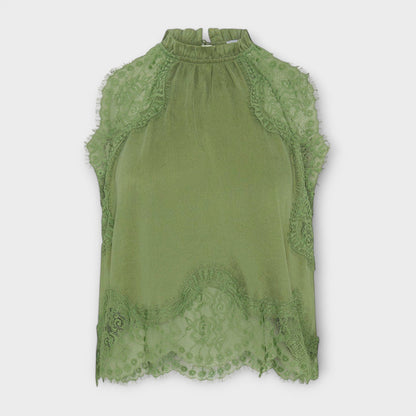 Kaia - Satinbluse mit Spitzenbesatz und Faltenkragen-Set