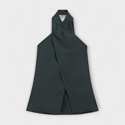 Leah - Blauer Neckholder-Top mit Rückenschlitz