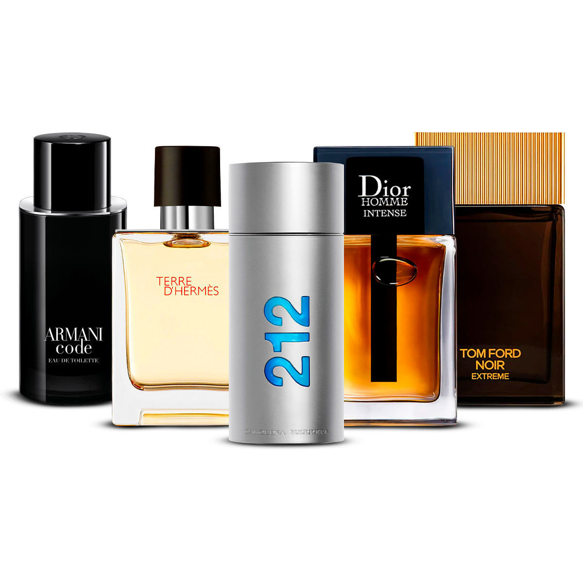 Kombination aus 5 Herren-Düften – Armani Code, Terre d'Hermès, 212 Men, Dior Homme Intense und Tom Ford Noir Extrême [100 ml jeweils]