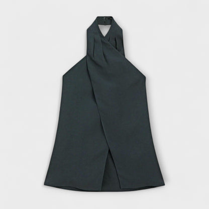 Hannah - Blaues Haltertop mit Rückenausschnitt