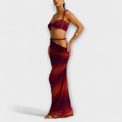 Jane - Stylisches Gradient Zopf Crop Top & Überrock Duo