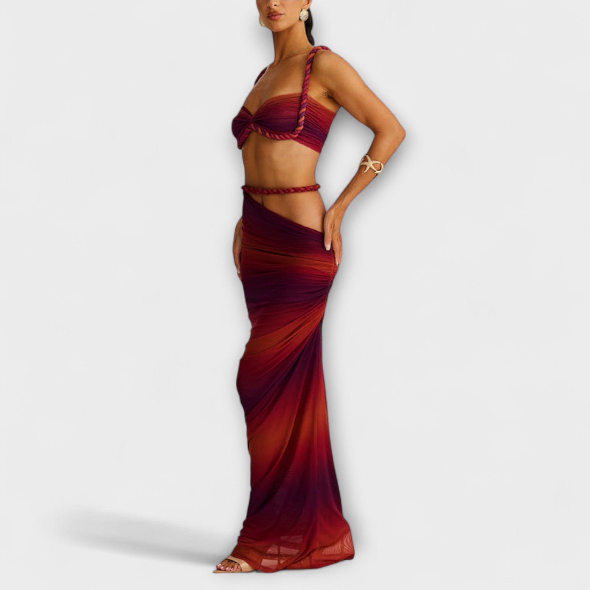 Jane - Stylisches Gradient Zopf Crop Top & Overskirt Duo