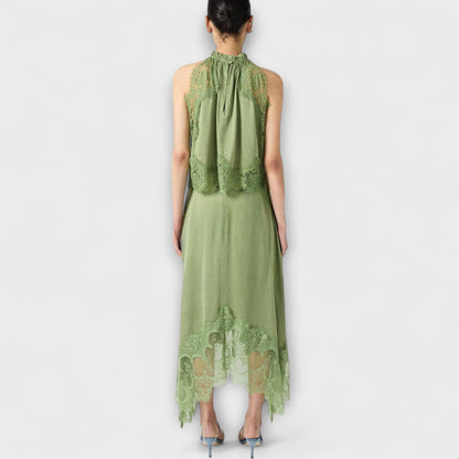 Kaia - Satinbluse mit Spitzenbesatz und Faltenkragen-Set