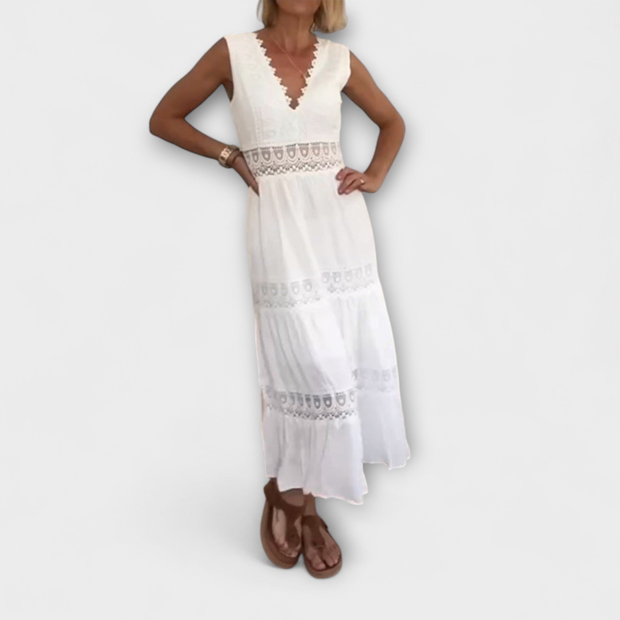 Aurélie - Elegantes V-Ausschnitt Spitzenkleid