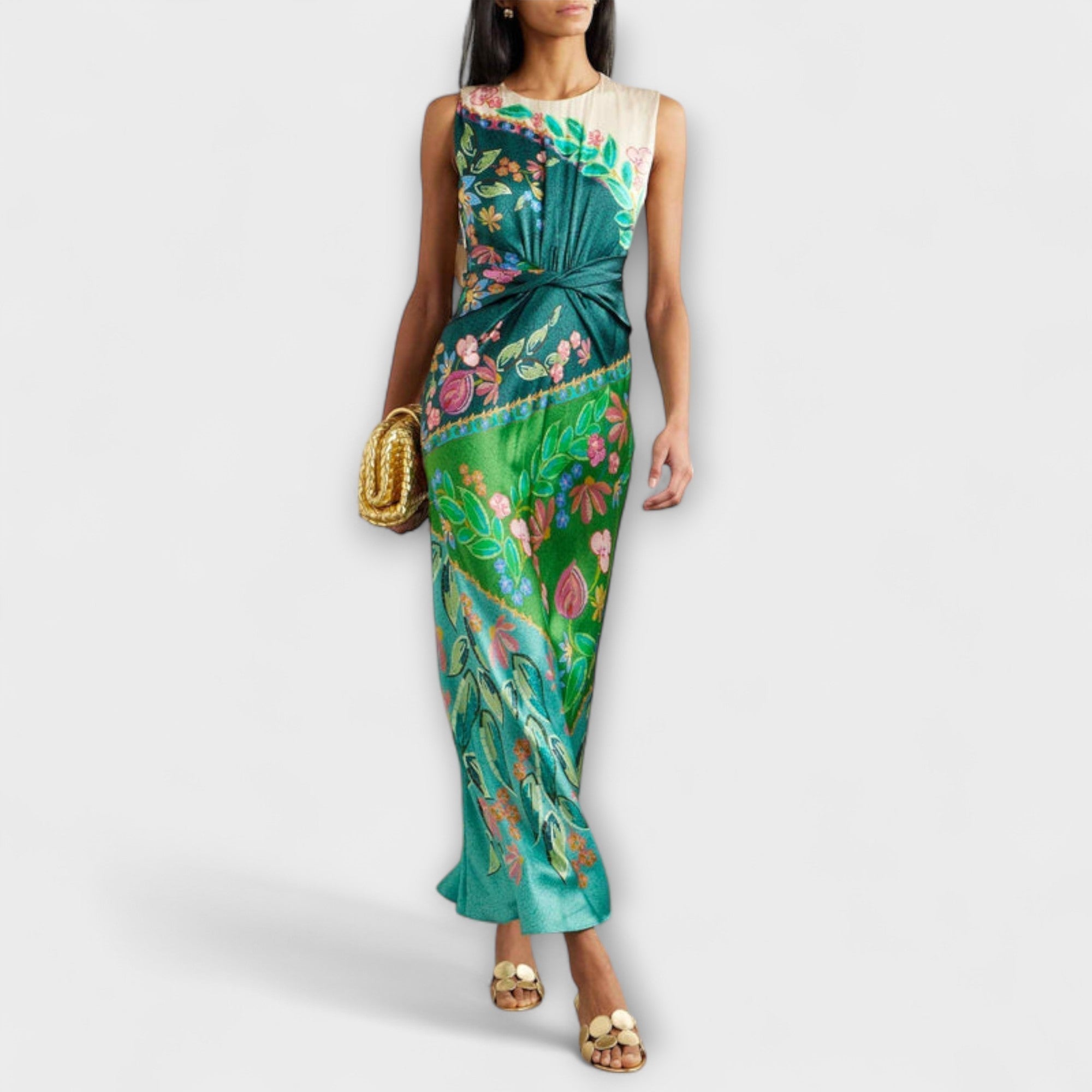 Aisling - Elegantes Verdrehte Drapiertes Floral Maxikleid