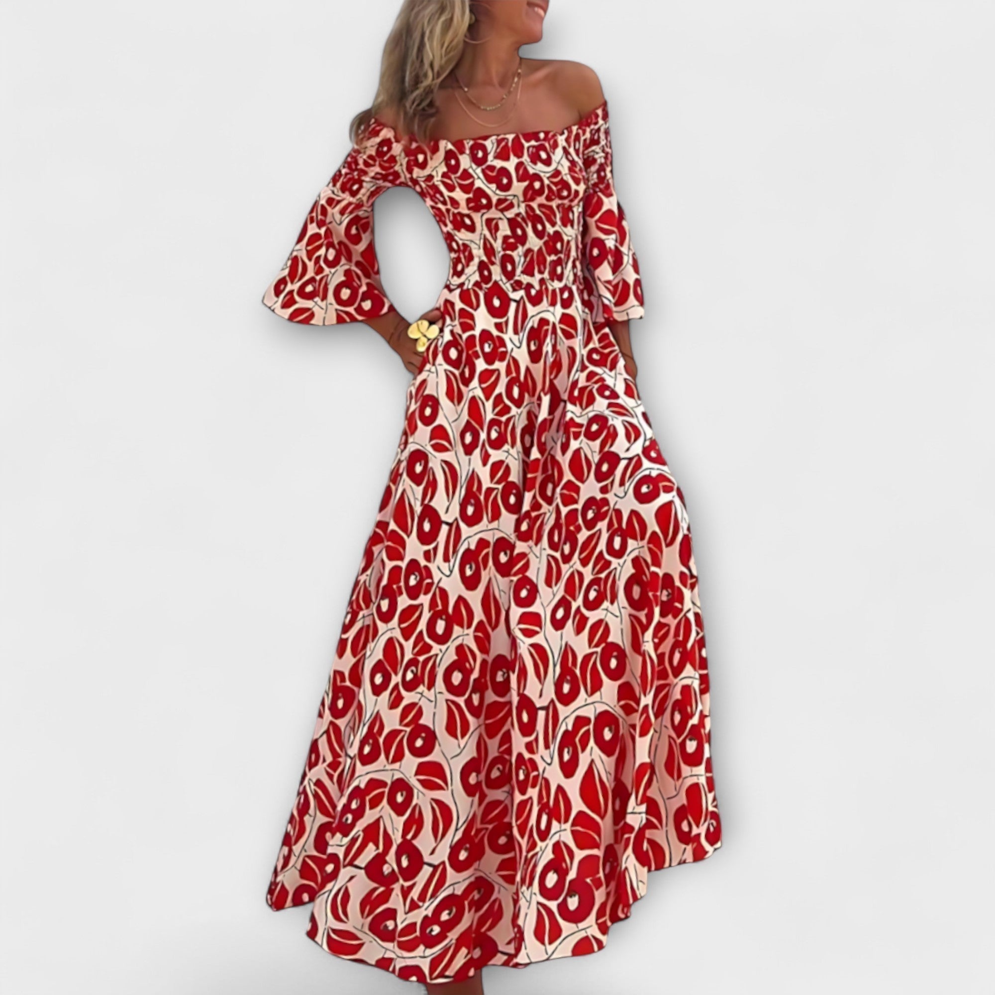 Bella - Off-Shoulder Kleid mit Ozeanblumen