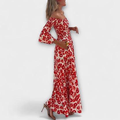 Bella - Off-Shoulder Kleid mit Ozeanblumen