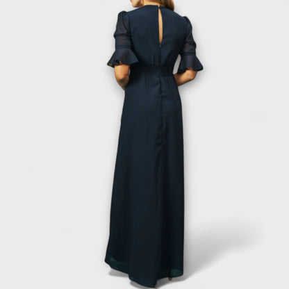 Beatrice - Elegantes Navy Blau Kleid mit Floraler Stickerei