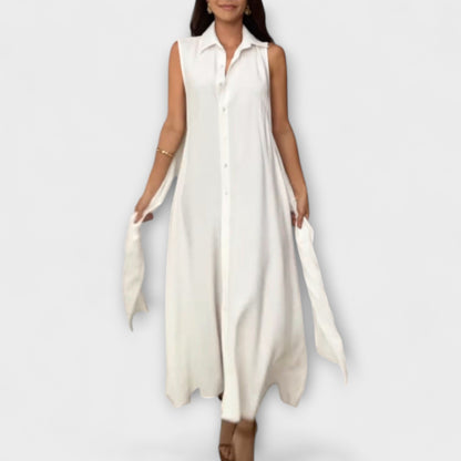 Mira - Auffälliges, einreihiges Midi-Kleid mit Bindegürtel