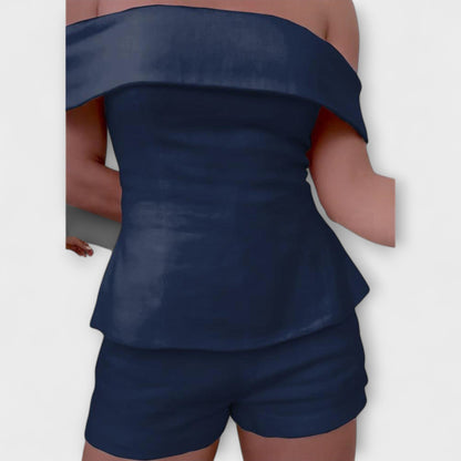 Olivia - Weißes Baumwoll-Leinen-Zweiteiler-Set