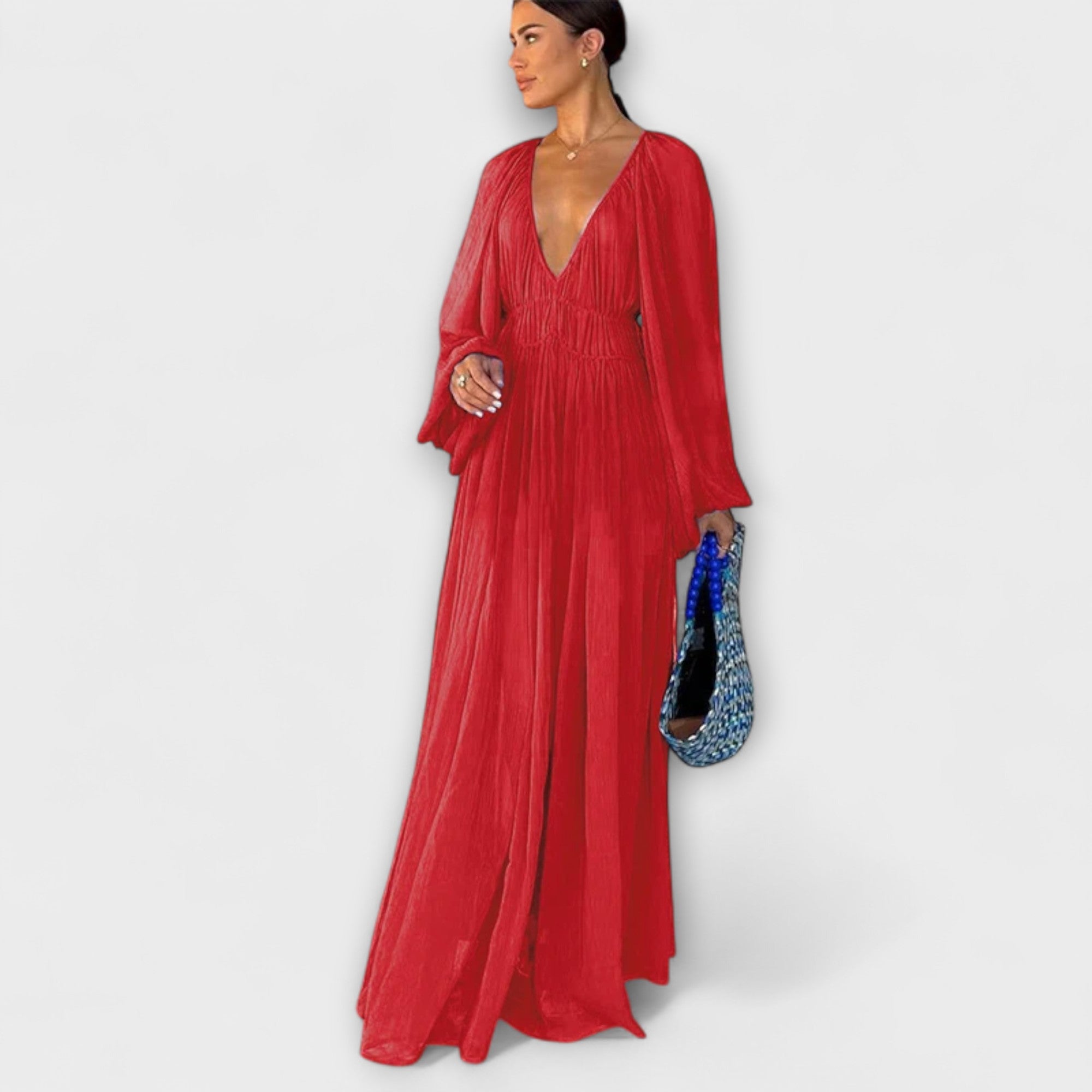 Elegantes Faltenkleid mit langen Ärmeln