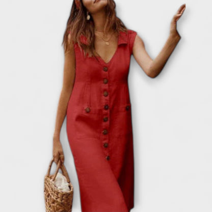 Nora – A-Linien Kleid aus Baumwolle-Leinen mit eingekerbtem Kragen